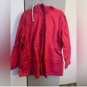 Gap 2011 Fisherman Mac Coral Blaze Wax Coated Cotton Hooded Jacket Womens Large